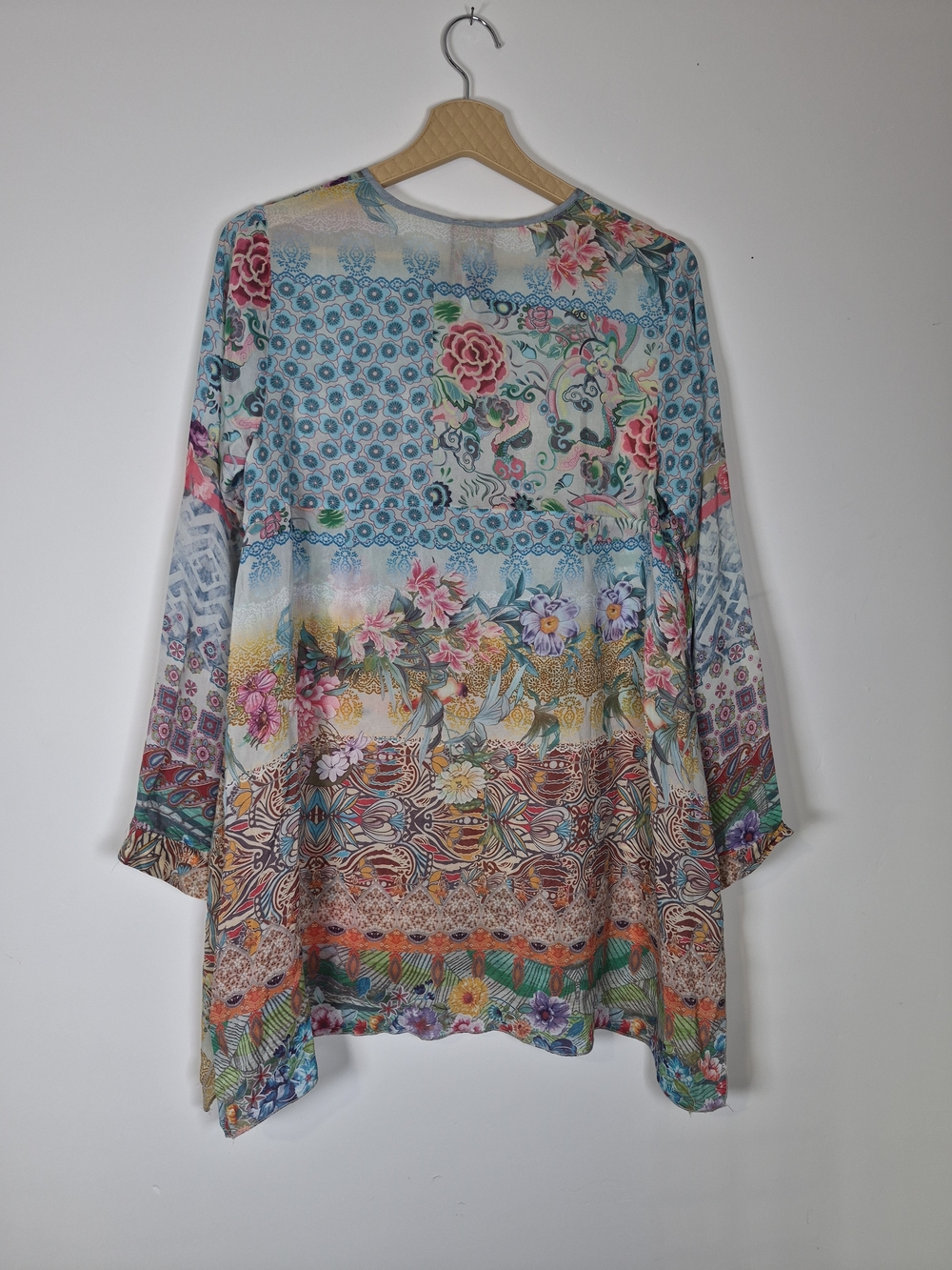 Johnny Was Boho Floral Multi-Color Long Sleeve Tunic Top Size XS - Picture 6 of 11